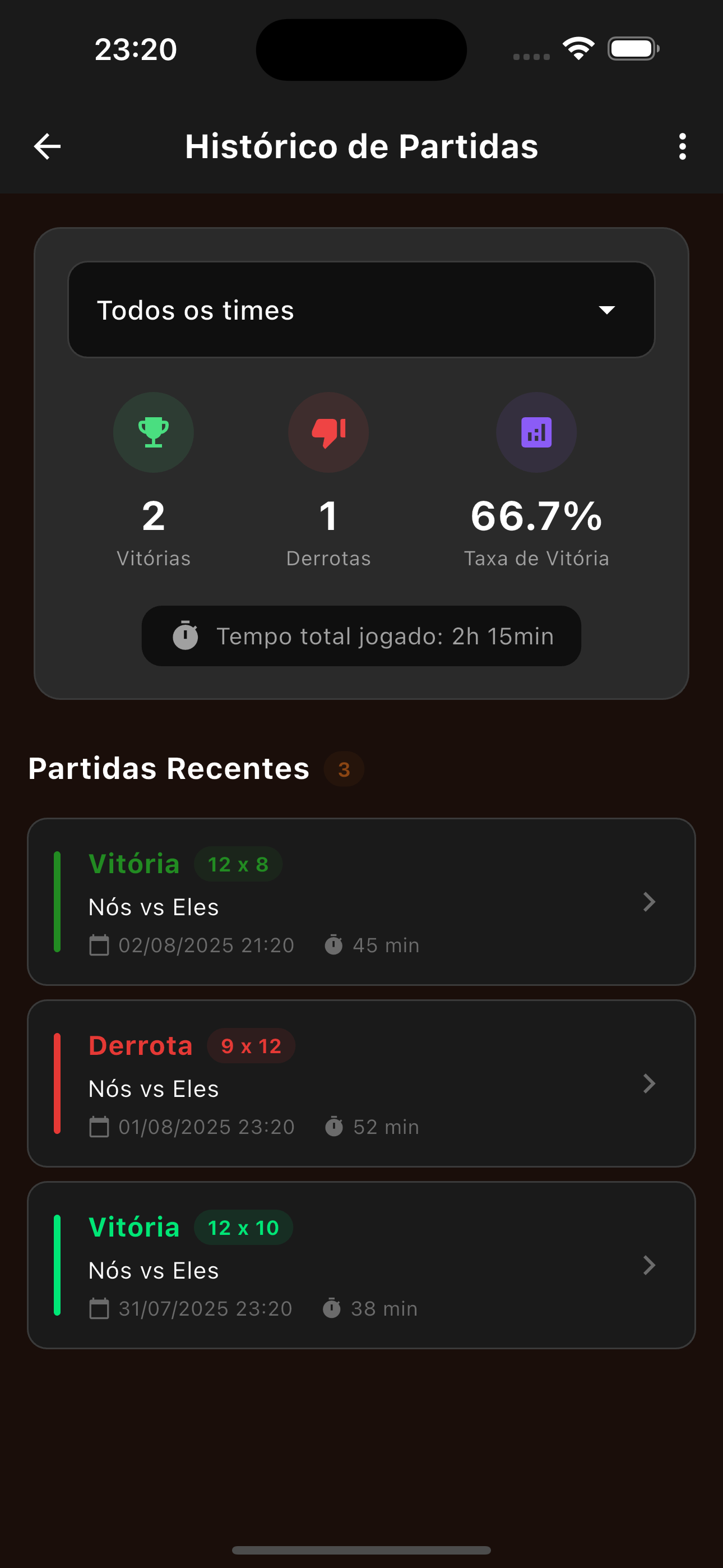 Configurações do marcador de truco